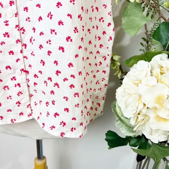 A.P.C. Marina Floral Print Linen Shirt | Size 38 (US 6) | Off-White with Red Flo - Picture 5 of 11